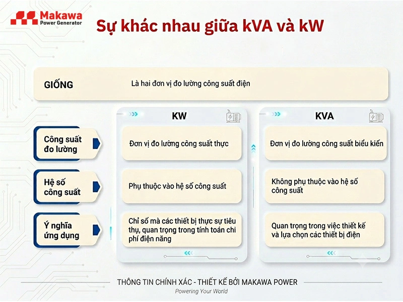 Sự khác biệt kVA và kW khác nhau như thế nào?