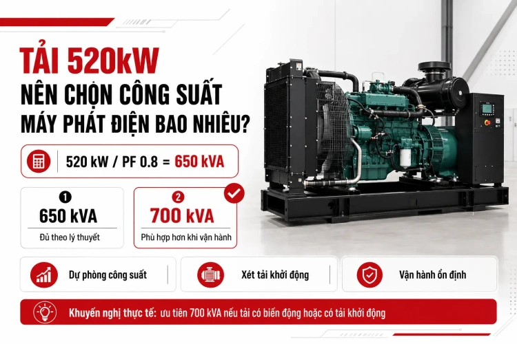 tai 520kw nen chon cong suat may phat dien bao nhieu