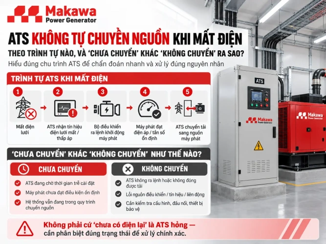 ATS không tự chuyển nguồn khi mất điện theo trình tự nào?
