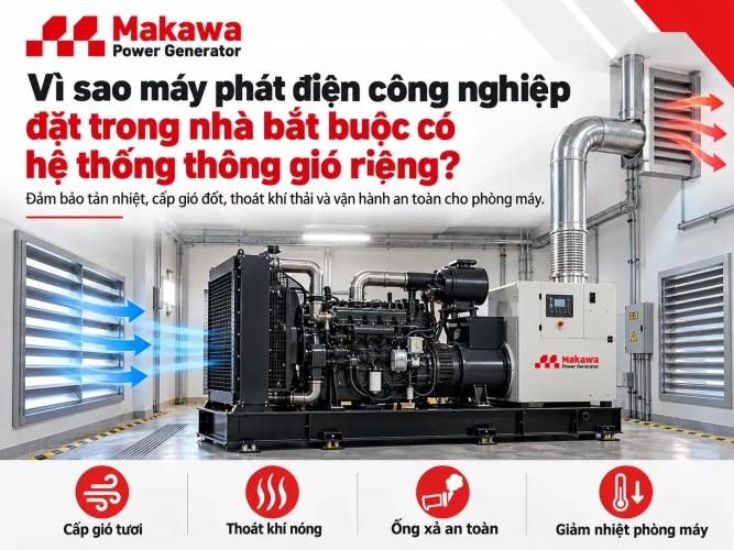 Vì sao máy phát điện đặt trong nhà có bắt buộc thông gió riêng? Vì sao máy phát điện đặt trong nhà có bắt buộc thông gió riêng?