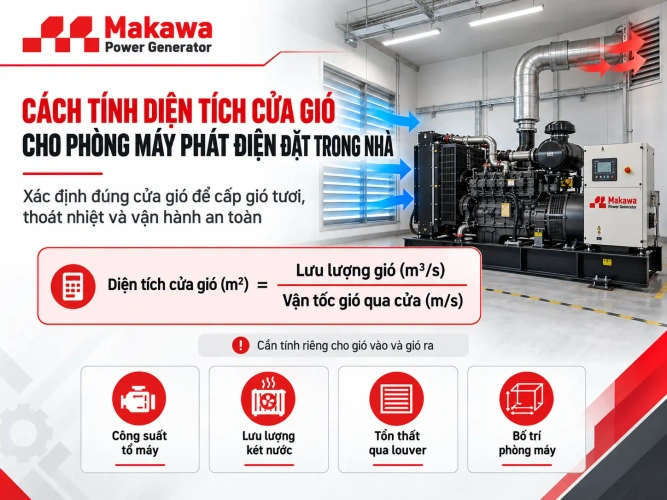 Cách tính diện tích cửa gió cho phòng máy phát điện đặt trong nhà Cách tính diện tích cửa gió cho phòng máy phát điện đặt trong nhà