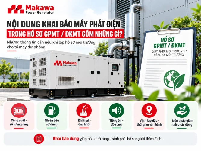 Nội dung khai báo máy phát điện trong hồ sơ GPMT/ĐKMT gồm những gì?