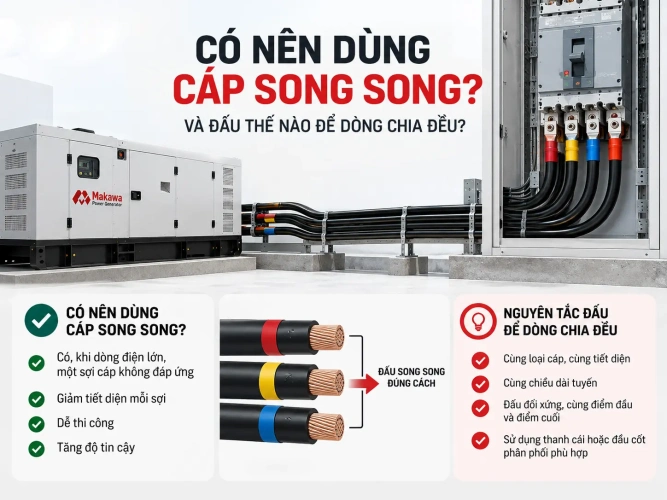 Có nên dùng cáp song song, và đấu thế nào để dòng chia đều? Có nên dùng cáp song song, và đấu thế nào để dòng chia đều?