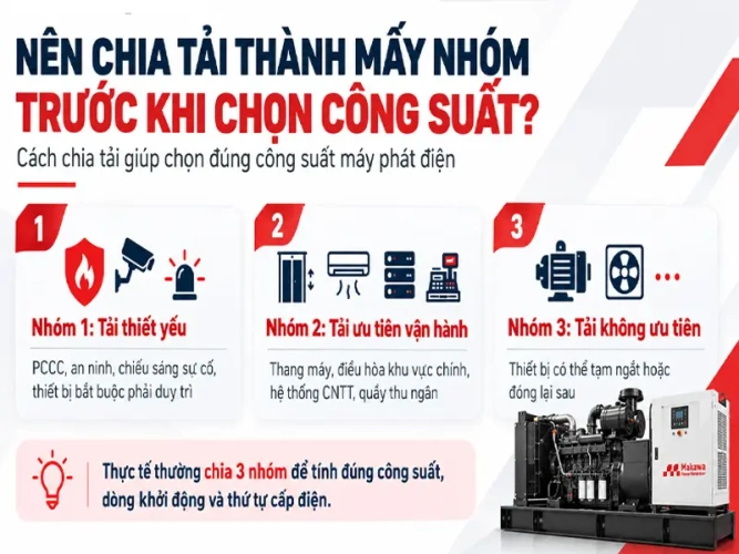 Nên chia tải thành mấy nhóm trước khi chọn công suất?