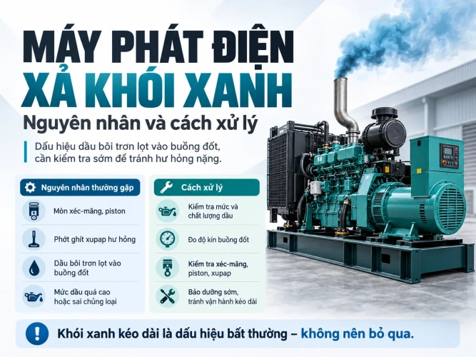 Máy phát điện xả khói xanh: nguyên nhân và cách xử lý Máy phát điện xả khói xanh: nguyên nhân và cách xử lý